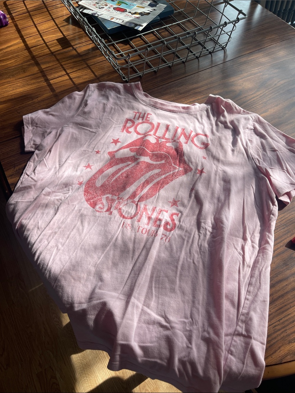 The Rolling Stones Pink Tee with Red Tongue Graphic